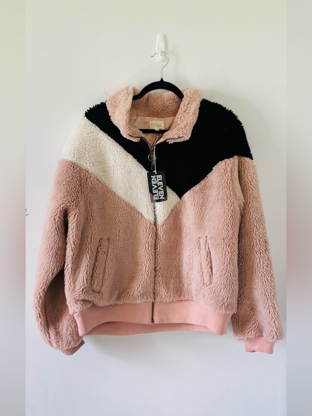 NWT 143 Story Pink Chevron Sherpa Fleece Teddy Jacket XXL Colorblock Fuzzy Coat